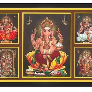 Ganesh/Mahalakshmi/Tirupati/Saraswati/Murugan Photo Frame | Hindu Bhagwan Devi Devta in Single Frame for Pooja | Wall Décor, Engineered Wood, Wall Mount, Multicolour - 13x19 inches