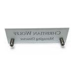Gugan's Acrylic Desk Name Plate – Personalized Custom Table Sign Plate | Office Name Plaque with 2 Studs | Executive Desk Signage for Business, Conference, Home Office (12 x 4 Inch, White)