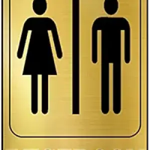 Restroom Toilet Washroom ABS Plastic Self Adhesive Signage for Office, Hospitals, Colleges, Supermarket | Engraved Golden Acrylic Sheet (6 X 4 Inches) (Unisex Restroom Sign, Gold)