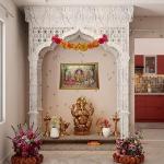 Hindu God, Goddess Engineered Wood Photo Frame For Pooja Room, Temple, Mandir | Gold (13x9 inch) | Three God Lord Ganesha, Goddess Lakshmi Ji & Saraswati Ji Photos in One Frame