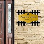 MDF Wooden and Acrylic Personalized Name Plate For Home Entrance | Colour - Black and Gold, (20 x 30 cms) | Jali Shaped Name Plate For Home | Stylish Look For Attractive Home Entrance