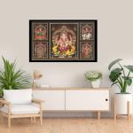 5 Hindu God Photos In One Engineered Wood Photo Frame For Pooja | Lord Ganesha, Tirupati Balaji, Murugan With Valli and Devasena, Goddess Lakshmi & Saraswati (13x19 inch)