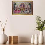 Hindu God, Goddess Engineered Wood Photo Frame For Pooja Room, Temple, Mandir | Gold (13x9 inch) | Three God Lord Ganesha, Goddess Lakshmi Ji & Saraswati Ji Photos in One Frame