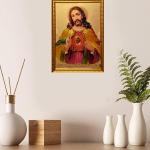 Lord Jesus Christ Engineered Wood Photo Frames For Worship | Color - Gold (13x9 Inch) | Landscape Wall Decoration Photo Frame For Home, Living Room | Suitable For Wall Mount