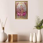 Goddess Lakshmi Ji Engineered Wood Photo Frame With Black Border | Color - Gold, 13x9 Inch | Wall Hanging Religious Laxmi Ji Photo Frame For Temple/Mandir, Worship, Pooja Room