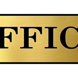 OFFICE Signboard For Office, Hotel, Mall, School, College, Hospital, Restaurant | Color- Gold and Black (12x3 Inches) | ABS Plastic Self Adhesive Signboard Signage | Engraved Acrylic Sheet