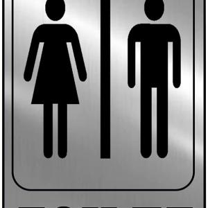 Sign Restroom Toilet Washroom ABS Plastic Self Adhesive Signage for Office, Hospitals, Colleges, Supermarket | Engraved Golden Acrylic Sheet (6 X 4 Inches) (Unisex Toilet Sign, Silver)