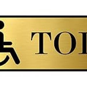 Sign Restroom Toilet Washroom ABS Plastic Self Adhesive Signboard Signage for Office, Hospitals, Colleges, Supermarket | Engraved Acrylic Sheet (12 X 3 Inches) (Common sign Toilet)) (Gold)