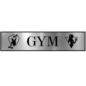 GYM Self Adhesive Acrylic Signage Signboard for Company, Colleges, Store, School, Hotel, Restaurant, GYM & More | Color - Silver & Black, 12x3 Inch | Engraved Acrylic Sheet Sticker