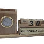 Gifts Personalized Two Component Desk Organizer with Clock and Calendar | Perfect for Office Decoration and Office Desk | Wooden Table Watch and Calender