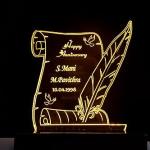 Acrylic Personalized 3D Illusion LED Table Lamp with Wooden Base | Color - Gold | Customized LED Lamp Gift for Wedding Invitation, Anniversary, Couples, Marriage, Valentine Day