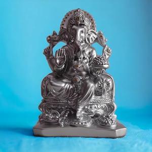 Decorative Lord Ganesha Idol Statue Showpiece Figurine | Color - Silver, Size - 15x10 cm (Resin) | Decoration Item for Home Decor, Office, Living Room, Pooja Room, Temple, House Warming Gift