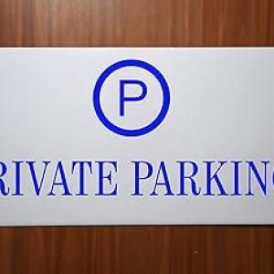 Milk White Acrylic With Vinyl| Parking Signs with Self Adhesive Signboard Signage for Office, Hospitals, Colleges, Supermarket | (12 X 6 Inches) (Private Parking)