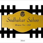 MDF Wooden and Acrylic Personalized Name Plate For Home Entrance | Colour - Black and Gold, (20 x 30 cms) | Jali Shaped Name Plate For Home | Stylish Look For Attractive Home Entrance