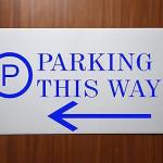 Milk White Acrylic With Vinyl| Parking Signs with Self Adhesive Signboard Signage for Office, Hospitals, Colleges, Supermarket | (12 X 6 Inches) (Parking this way arrow)