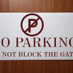 Milk White Acrylic With Vinyl| Parking Signs with Self Adhesive Signboard Signage for Office, Hospitals, Colleges, Supermarket | (12 X 6 Inches) (No Parking do not block the gate)