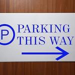 Milk White Acrylic With Vinyl| Parking Signs with Self Adhesive Signboard Signage for Office, Hospitals, Colleges, Supermarket | (12 X 6 Inches) (Parking This Way 1)