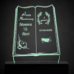 Acrylic Personalized 3D Illusion Book Style LED Table Lamp with Plastic Base | Color - Green | Customized Lamp Gift for Wedding, Anniversary, Couples, Marriage, Valentine Day