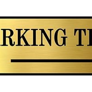 Parking Signs with Self Adhesive Signboard Signage for Office, Hospitals, Colleges, Supermarket | Laser Engraved Acrylic Sheet (12 X 4 Inches) (Parking this way 1, Gold)