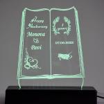 Acrylic Personalized 3D Illusion Book Style LED Table Lamp with Plastic Base | Color - Green | Customized Lamp Gift for Wedding, Anniversary, Couples, Marriage, Valentine Day