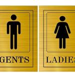 Acrylic Sign Board Display For Restroom, Toilet, Washroom | Colour - Black and Gold (6 x 4 Inches, Unisex) | (Set of Ladies and Gents)