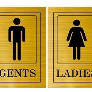 Acrylic Sign Board Display For Restroom, Toilet, Washroom | Colour - Black and Gold (6 x 4 Inches, Unisex) | (Set of Ladies and Gents)