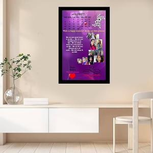 Customized Birthday Month Calendar OR Custom Message Engineered Wood Photo Frames (Purple, 10x15 Inch) | Personalised Wall Room and Home Decor Birthday Gift For Wife, Husband, Parents, Friend