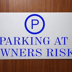 Milk White Acrylic With Vinyl| Parking Signs with Self Adhesive Signboard Signage for Office, Hospitals, Colleges, Supermarket | (12 X 6 Inches) (Parking at owners risk)