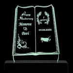 Acrylic Personalized 3D Illusion Book Style LED Table Lamp with Plastic Base | Color - Green | Customized Lamp Gift for Wedding, Anniversary, Couples, Marriage, Valentine Day