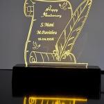 Acrylic Personalized 3D Illusion LED Table Lamp with Wooden Base | Color - Gold | Customized LED Lamp Gift for Wedding Invitation, Anniversary, Couples, Marriage, Valentine Day