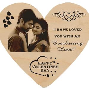 Gifts Heart Shaped Engraved Wooden Photo Frame for Valentine's Day Special | Girlfriend | Wife | Husband| Boyfriend