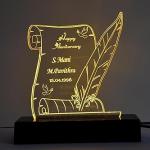 Acrylic Personalized 3D Illusion LED Table Lamp with Wooden Base | Color - Gold | Customized LED Lamp Gift for Wedding Invitation, Anniversary, Couples, Marriage, Valentine Day