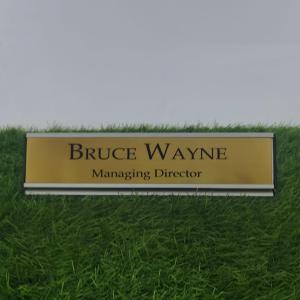 Gugan's Aluminum Desk Name Plate – Personalized Office Name Sign with Holder, Modern Desk Décor for Professionals, Boss, and Executives- Double Side (12 x 3 Inches) (Gold, Silver)