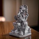 Decorative Lord Ganesha Idol Statue Showpiece Figurine | Color - Silver, Size - 15x10 cm (Resin) | Decoration Item for Home Decor, Office, Living Room, Pooja Room, Temple, House Warming Gift