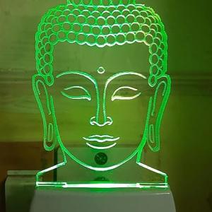 Buddha 3D Latest Decorative Illusion 5mm Acrylic LED Plug Night Lamp |Multicolor | Home Decorative Wall Light Bedroom/Living Room (12.5cm x 5cm) Pack of 1 (Buddha)