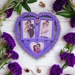 Heart Shaped Wall Hanging Collage Photo Frame for Wall Decoration, Bedroom, Living Room, Hall | Color - Lavender, (35x35 cm)| Best Gift for Couple, Valentine's Day, Wedding Anniversary