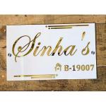 Personalized White Acrylic and Laser cut 3D Mirror Gold Acrylic Letter Name Board with 2 Stainless Steel Stud for House | Office | School | College | Apartment (Size 30 X 20 CM)