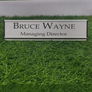 Gugan's Aluminum Desk Name Plate – Personalized Office Name Sign with Holder, Modern Desk Décor for Professionals, Boss, and Executives- Double Side (12 x 3 Inches) (Silver, Silver)