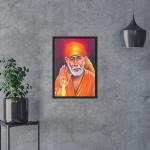 Lord Saibaba Sainath Engineered Wood Photo Frames For Worship | Color - Black (13x9 Inch)