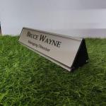 Gugan's Aluminum Desk Name Plate – Personalized Office Name Sign with Holder, Modern Desk Décor for Professionals, Boss, and Executives- Double Side (12 x 3 Inches) (Silver, Silver)