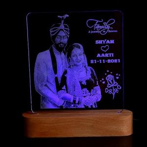 Acrylic Rectangular 3D Illusion Photo LED Lamp | Color - Blue (8x6 Inch) | Customized, Personalized with Photo and Name | Best Wedding Gift for Husband, Wife, Couples, Wedding Anniversary