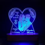 Acrylic Heart Shape 3D Illusion Photo LED Lamp |Color - Blue, 8x6 Inch| Customized, Personalized with Photo, Name | Best Gift for Wedding, Anniversary, Valentine Day for Husband Wife Couple