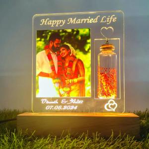 Gugan's Personalized Photo Lamp for Couple – Custom Acrylic LED Night Light with DIY Message Bottle | Marriage & Anniversary Gift | Romantic Décor | Write Your Own Message (Model 2)