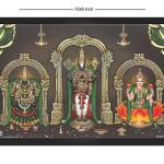 Tirupati Venkateswara Swamy (Balaji) with Padmavati & Lakshmi Devi Wall Photo Framed for Home Decor, Worship Pooja/Temple Room | Ready to Hang Wall Mount