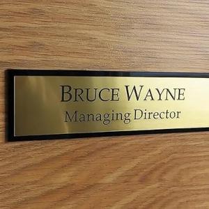 Customized Self Adhesive Acrylic Name Plate | Black Acrylic and Gold Engraving Sheet with Vinyl Lettering | Custom Name Plate For Home, Office & Outdoor Entrance 12 x 4 Inches (Gold)