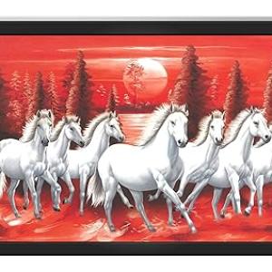 Running 7 Horses Photo Frame | Horses Vastu Sparkle | Ideal for Home Design, Wall Decor Engineered Wood For