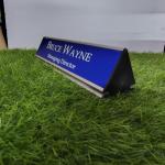 Gugan's Aluminum Desk Name Plate – Personalized Office Name Sign with Holder, Modern Desk Décor for Professionals, Boss, and Executives- Double Side (12 x 3 Inches) (Blue, Silver)