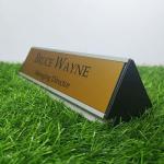 Gugan's Aluminum Desk Name Plate – Personalized Office Name Sign with Holder, Modern Desk Décor for Professionals, Boss, and Executives- Double Side (12 x 3 Inches) (Gold, Silver)