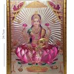 Goddess Lakshmi Ji Engineered Wood Photo Frame With Black Border | Color - Gold, 13x9 Inch | Wall Hanging Religious Laxmi Ji Photo Frame For Temple/Mandir, Worship, Pooja Room