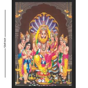 Devi Lakshmi Narasima Swamy Lord Narsingh Bhagwan Wall Photo Framed for Home Decor | Pooja Room | Narsingh, Narasingha, Narsimha, Narasimhar, Prahlad Ready to Hang Wall Mount